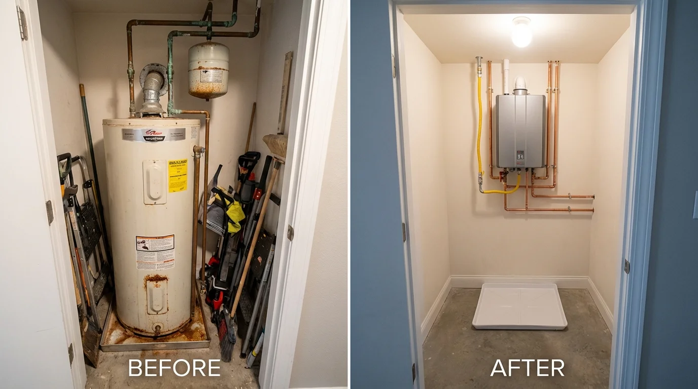Tank water heater versus wall-mounted tankless unit comparison for Big Bend, WI homeowners