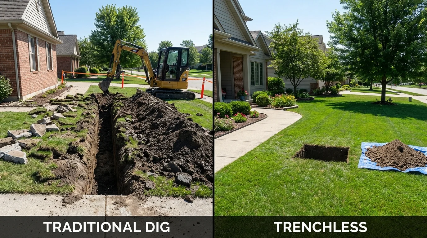 Trenchless sewer repair with minimal yard damage versus traditional excavation in Big Bend, WI